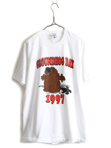 デッドストック 90s ■ キャラクター プリント 半袖 Tシャツ ( メンズ レディース L ) 90年代 オールド シングルステッチ 白 白T 未使用品