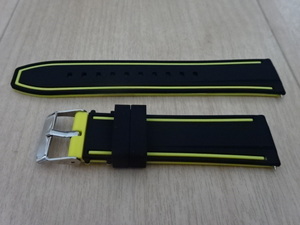 腕時計用 バンド シリコンラバー ベルト 22mm 黄色 / 黒 イエロー / ブラック