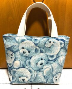 ミニトートバッグ テディベア ブルー ハンドメイド