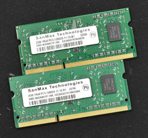 4GB (2GB 2枚組) PC3-12800S DDR3-1600 S.O.DIMM 204pin 1Rx8 [SanMax製 2G 4G] (管:SA3896