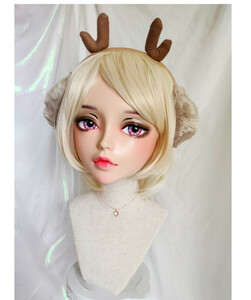 二次元美少女 コスプレマスク KIGURUMI変身 仮装 着ぐるみ 樹脂製（#1S）ハーフマスク ヘッドロリータ人形 眼球・髪スタイル付き