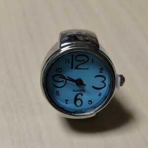 □リングウォッチ 指輪時計 ラウンドウォッチ クロックフィンガーウォッチ ブルー