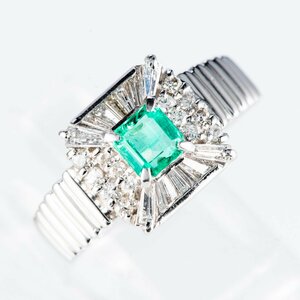 特価セール　クラシカルなエメラルドxダイヤモンド プラチナリング E: 0.41 ct D: 0.48ct Pt900 7g 12号