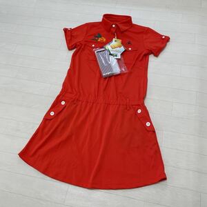  new goods Le Coq Golf le coq GOLF lady's Golf short sleeves One-piece QGWLJJ01W cord type belt attaching red size L unused tag attaching 