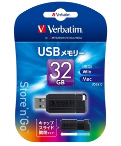 32GB USBフラッシュメモリ Verbatim スライド式USBメモリ 32GB キャップレス USB2.0 win/mac対応 USBP32GVZ4 三菱ケミカルメディア