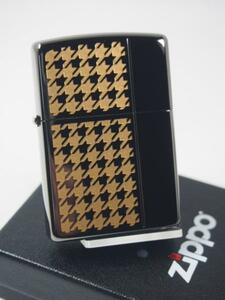 2013年 絶版 Zippo ハウンドトゥース千鳥格子・彫刻色入れ（両面）金黒AGO