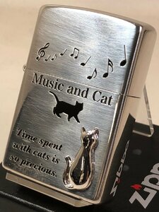 Zippo Cat ネコ 【ねこメタル】 Love Cat 2SIM-MUSICCAT 銀いぶしシルバー/新品2