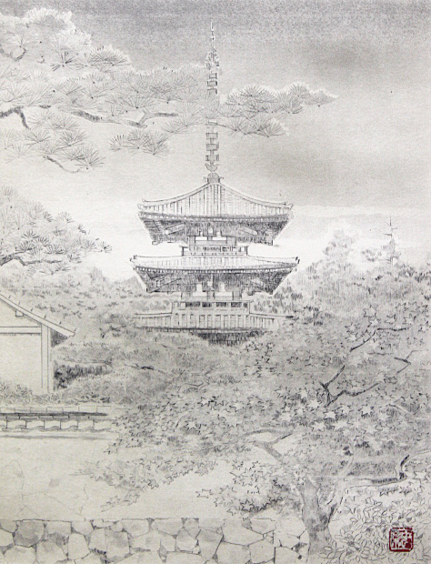 作者名:・後藤 純男 ・画題:・鹿苑寺庭園 ・技法: ・リトグラフ ...