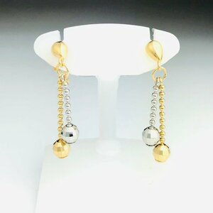 [77] K18 PT cut ball earrings swaying Kirakira ball chain 