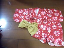 新品　女児　浴衣ドレス　上下セット　帯付き　赤　お花　サイズ80　日本製　切手可　クリックポスト発送可_画像1