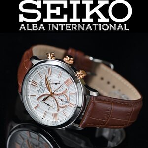 新品1円×3本 セイコーALBA ゴールド&シルバー 50m防水クロノグラフ 本革 メンズ 入手困難アルバ 日本未発売 SEIKO 腕時計 逆輸入