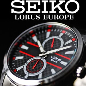 新品1円 セイコーLORUS 精悍ブラック&レッド 50m防水 逆輸入ヨーロッパ 新品メンズ 激レア日本未発売 ローラスSEIKO 腕時計 クオーツ