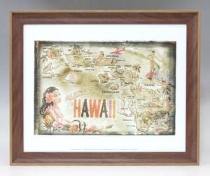 新品☆額付アートポスター★絵画☆Vintage Vacation☆ビンテージ☆復刻ポスター☆地図☆Aloha Hawaii☆ハワイ☆バカンス☆アロハ☆595