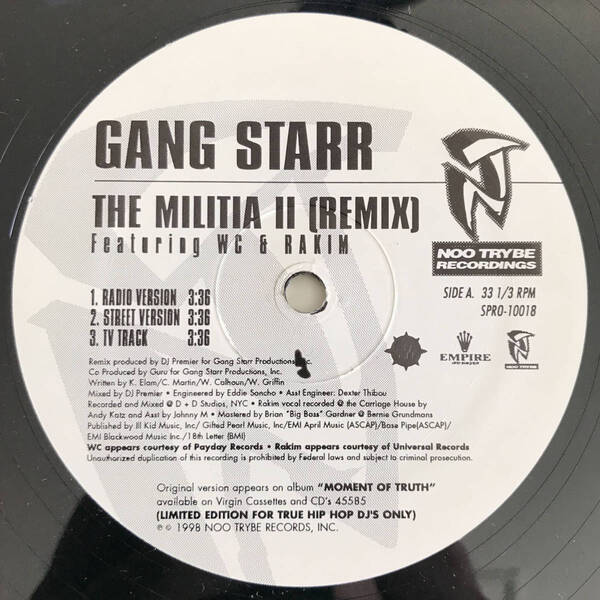 Gang Starr - The Militia II (Remix) / The Militia (Soul Brother Remix) (USオリジナル/プロモオンリー/Promo)