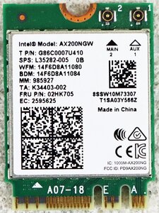 P◇ジャンク品◇PCパーツ Wi-Fi 6 無線LANカード AX200NGW インテル/Intel 本体のみ 付属品なし ※動作未確認