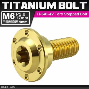 M6×17mm P1.0 円筒部直径9mm 64チタン合金 段付きボルト トルクス穴 フランジ付き ゴールドカラー 車/バイク 1個 JA884