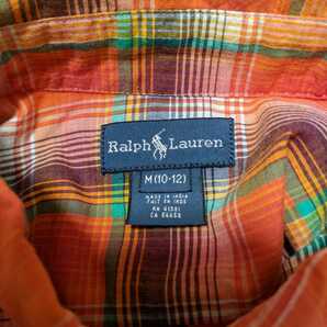+SI46 Ralph Lauren ラルフローレン 子供 キッズ M 10-20 150 男の子 男子 半袖 シャツ ボタンダウンシャツ オレンジ チェック 薄手の画像5