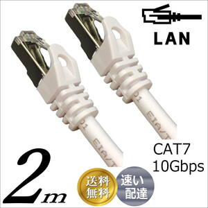 △LANケーブル 2m Cat7 高速転送10Gbps/伝送帯域600Mhz RJ45コネクタツメ折れ防止 ノイズ対策シールドケーブル7T02