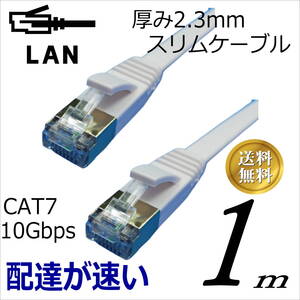 △スリムフラットLANケーブル 1m Cat7 高速転送10Gbps RJ45コネクタ ツメ折れ防止 ノイズ対策シールドケーブル 7SM01△
