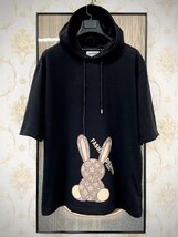 最高級EU製＆定価3万◆UABONI*Paris*ユアボニ*プルオーバー*フランス◆コットン 薄手 兎 モノグラム 半袖 パーカー トレーナー トップス2XL_画像1