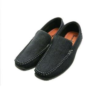 * BLACKDENIM. black Denim * 41(25.5-26cm) driving shoes men's slip-on shoes stylish deck shoes fake suede o