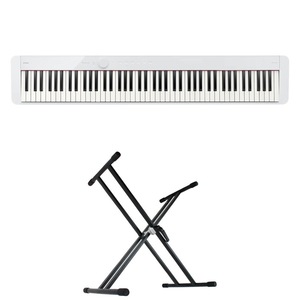 カシオ 電子ピアノ デジタルピアノ CASIO Privia PX-S1100 WE ホワイト キーボードスタンド 2点セット [鍵盤 Aset]