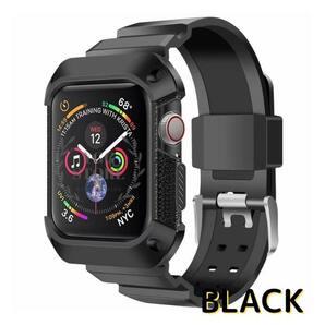 YGG★applewatch アップルウォッチ 一体型 SR バンド ベルト ケース付 黒 ブラック 衝撃吸収 38mm 40mm 41mm 9 8 7 6 5 4 3 SEの画像1