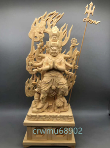 最高級 総檜材 木彫仏像 仏教美術 精密細工 仏師で仕上げ品 大元帥明王立像 高さ32cm