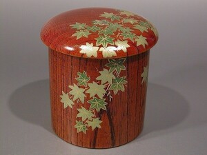 茶道具　薄茶器　金輪寺　欅 拭漆　青楓蒔絵、 越前 蒔絵師　中林星山（ なかばやし せいざん ）作、桐共箱　新品。