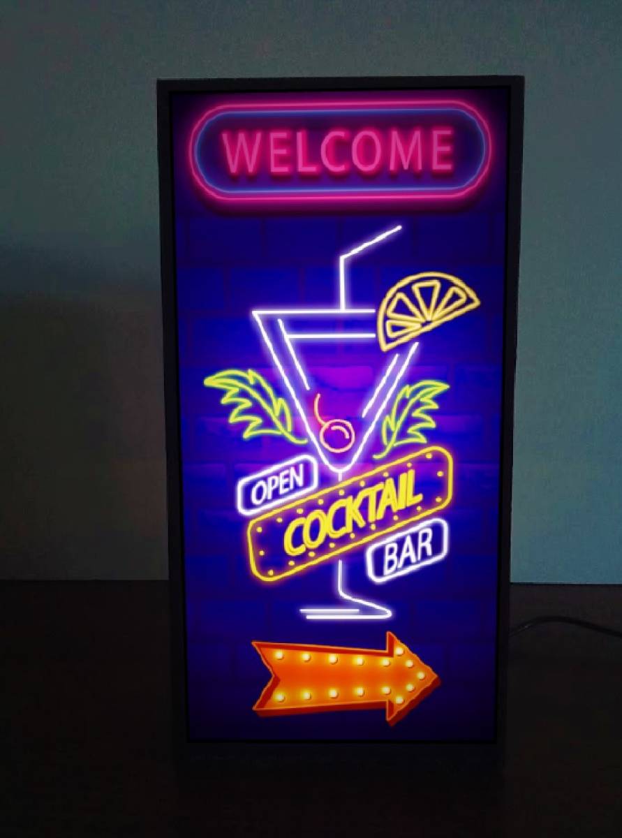 Bienvenido Cocktail Bar Cocktail BAR Pub Snacks Alcohol Café mesa en miniatura letrero lámpara letrero estatuilla juguetes varios caja de luz LED, Artículos hechos a mano, interior, bienes varios, ornamento, objeto