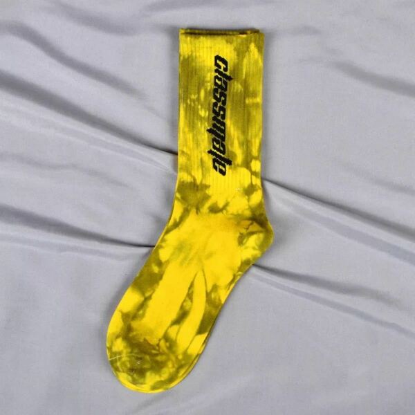 夏の大ヒット Tie die skateboard sock yellow Free size 靴下