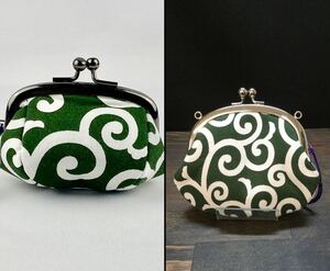 【送料無料】唐草模様 和柄 がま口 小銭入れ ハンドメイド 裏地ネコ柄 大・小2個セット