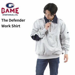 【サイズ S】 Game Sportswear ゲームスポーツウェア ハーフジップ スウェット グレー The Defender Work Shirt 無地 男性 メンズ