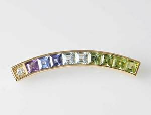 7664* Pola K18YG diamond 1P multi Stone brooch lady's 