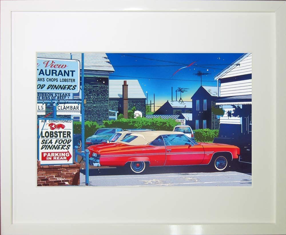 Hideto Suzuki Seaview Restaurant Moderne Kunst, gerahmt, Wandbehang, gerahmtes Gemälde, Innenbild, 53 x 43 cm, versetztes amerikanisches Auto, amerikanisches Auto, Kunstwerk, Malerei, Andere