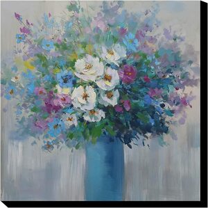 Art hand Auction Hand-painted modern art interior painting wall hanging flower art panel canvas painting canvas vase flower painting wooden frame art new 30x30cm, Painting, Oil painting, Still life