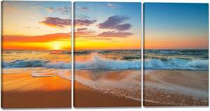 Art hand Auction Set of 3 New Art Panel Art Poster Sea Coast Wave Beach Sunset Canvas Painting Modern Art Wall Hanging Interior Painting 50x75cm, artwork, painting, others