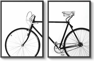 新品 お洒落 アートポスター 自転車 ロードバイク 額装付き 2枚セット A3サイズ アートパネル 絵画 アート 絵 北欧 モノクロ, 美術品, 絵画, その他