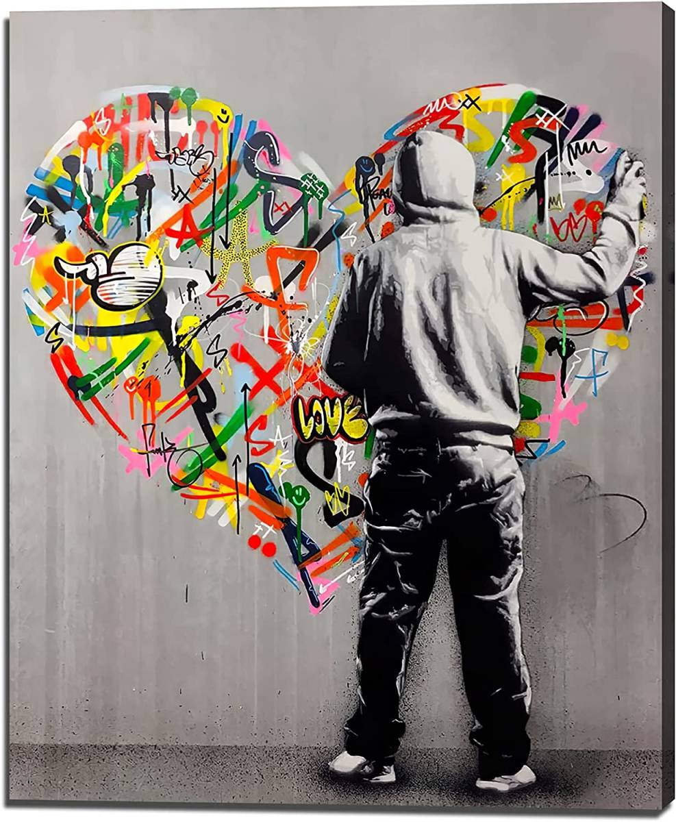 [Reproduction] Nouvel art contemporain Banksy toile peinture art panneau tenture murale peinture toile intérieur photo 30x40 cm coeur d'amour, Ouvrages d'art, Peinture, autres