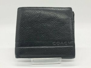 ■【YS-1】 コーチ COACH ■ 2つ折り 財布 小銭入れ有り ■ ブラック系 シンプル 本革 レザー ■ 縦11,5cm×横10cm 【同梱可能商品】K■