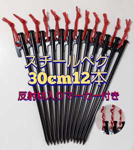 スチールペグ 30センチ 12本 マーカー付 アウトドア キャンプ 30cm