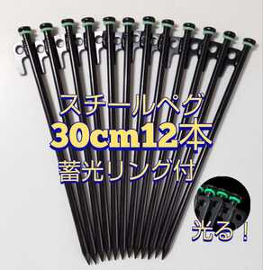 スチールペグ 30センチ12本 蓄光リング アウトドア キャンプ 30cm