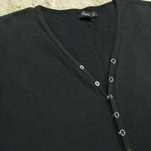 メンズ ノーブランド リブ素材 Vネック 半袖Tシャツ 黒 Lの画像2