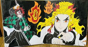 Art hand Auction [Demon Slayer: Kimetsu no Yaiba] Hand-drawn illustration ~Bifold colored paper~ Last, comics, anime goods, hand drawn illustration