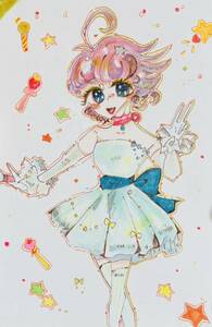 Art Auction 【オリジナル手描きイラスト】♪80年代風アイドル･ガール♪ラスト!!, コミック, アニメグッズ, 手描きイラスト