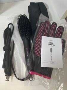 【ヘアアイロンブラシ】 マイナスイオン 温度調節 自動電源オフ ブラック