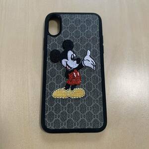 【iPhone X/XS 用】Disney ミッキー ケース カバー 黒/アイホン/アイフォン/アイフォーン/保護/ジャンク防止/フィルム/スマホ/カメラ/刺繍