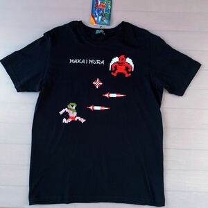 魔界村 黒 メンズM未使用 ドット プリント printed T-shirt CAPCOM カプコン Ghosts 'n Goblins 女性OK arcade game レトロ ゲーム