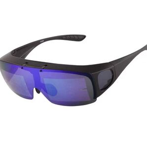オーバーサングラス 跳ね上げ式デザイン 偏光レンズ ース UV400 紫外線カット ブルー