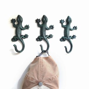 Art hand Auction LYQ35★4-piece set of gecko wall hanging hooks, lizard, rare design, object, antique, collection, reptile, newt, Handmade items, interior, miscellaneous goods, ornament, object